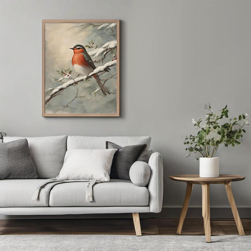 Posterizer 1 pcs-little bird in snowy winter scene-oil painting style -7-Art for Animal Lovers-Landscape & Nature Art-Decor for Home & Office- unf...