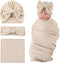 OMUKY Newborn Receiving Blanket Bow Headband and Beanie Set Baby Swaddle Receiving Blankets Baby Boy Girls Nursery Swaddle Wrap(Khaki)...