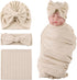 OMUKY Newborn Receiving Blanket Bow Headband and Beanie Set Baby Swaddle Receiving Blankets Baby Boy Girls Nursery Swaddle Wrap(Khaki)...