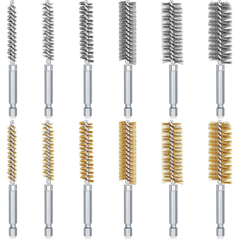 12 Pieces Bore Brush for Drill Wire Bore Brush Set Wire Cleaning Brush Set Stainless Steel Cleaning Brush for Power Drill Impact Driver (Stainless...