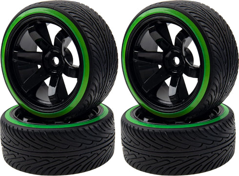 1/10 RC Drift Car Tires 12mm Hex Hub Wheel Rims & Hard Plastic Tyre 6 Spoke Compatible with Traxxas HSP Tamiya Kyosho HPI Redcat 1/10 On-Road RC D...
