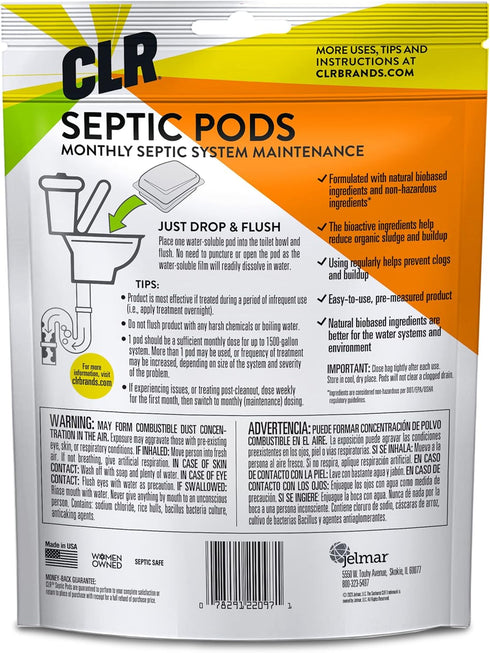 CLR Septic System Treatment Pods, Hassle-Free, Dissolvable and Easy to Flush, Formulated with Biobased Ingredients, Helps prevent Clogs and Build-...