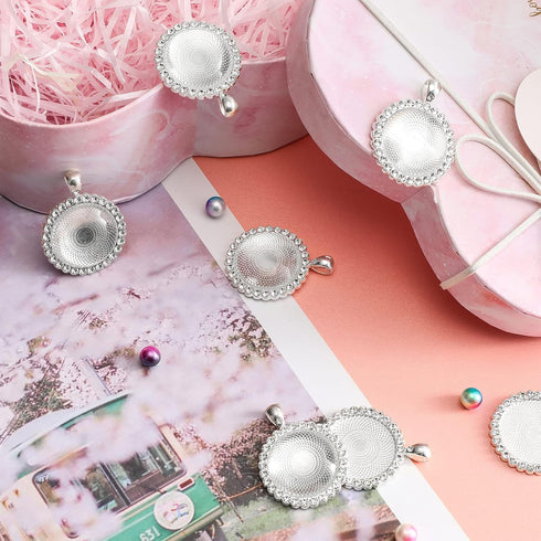 Hicarer 32 Pcs Sublimation Necklace Blank Round Rhinestone Bezel Pendant Trays Set with Glass Domes Sublimation Blank Discs Double Sided Adhesive ...