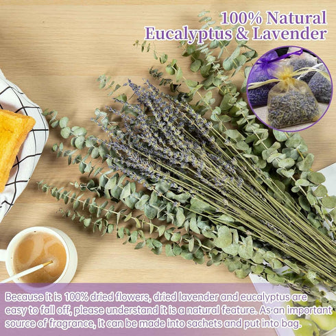 115 PCS Dried Eucalyptus Stems & Lavender Flowers Bundle for Shower, 17'' Natural Real Live Eucalyptus Leaves Greenery Hanging Lavender Shower Pla...