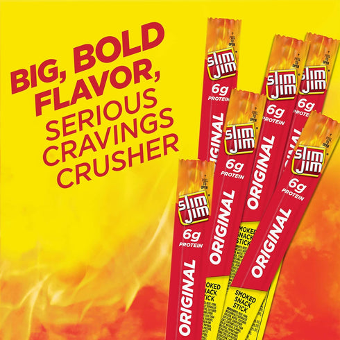 Slim Jim Giant Sized Original Snack Stick, Easy, On-the-Go School, Work and Travel Snacks, 0.97 OZ Meat Snacks...