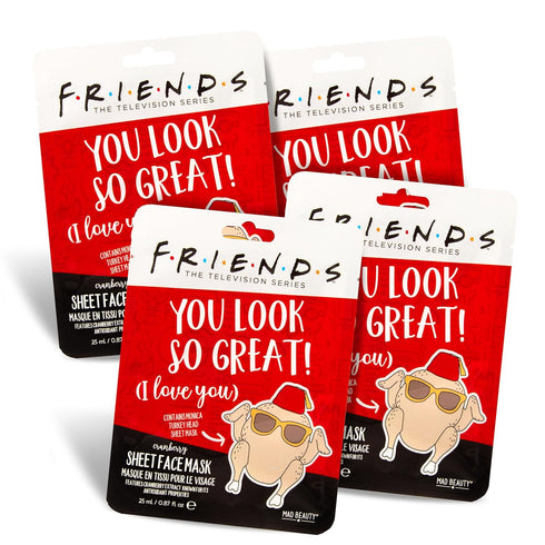 MAD Beauty Friends Television Show Monica Thanksgiving Turkey Head Cosmetic Sheet Face Masks (4-Pack) | Cranberry Antioxidants | Skincare Gifts fo...