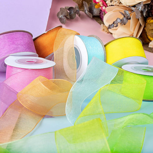 6 Spools Ribbon Sheer Chiffon Ribbon Gift Wrapping Ribbon Summer Ribbon Organza Ribbon for Crafts, 1 Inch Wide 60 Yards...