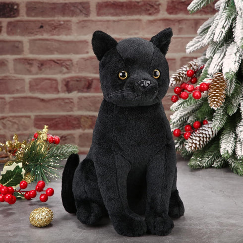 13 Inch Black Cat Stuffed Animal Realistic Black Cat Plush Toy Soft Kitten Stuffed Animal Black Cat Plushie for Home Decor Animal Collection PET P...