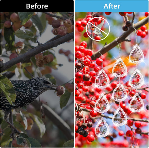 Bird Scare Discs Set, Highly Reflective Bird Reflectors Wind Spinner, Extra Sparkly Drop-Shape Wind Spinner Bird Devices to Scare Birds Away from ...