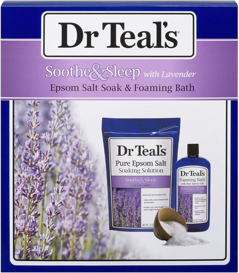 Dr Teal's Lavender Epsom Salt & Foaming Bath Oil Sampler Gift Set 2022 - Give The Gift of Relaxation & Peaceful Slumber! - 14 oz Bag of Lavender B...