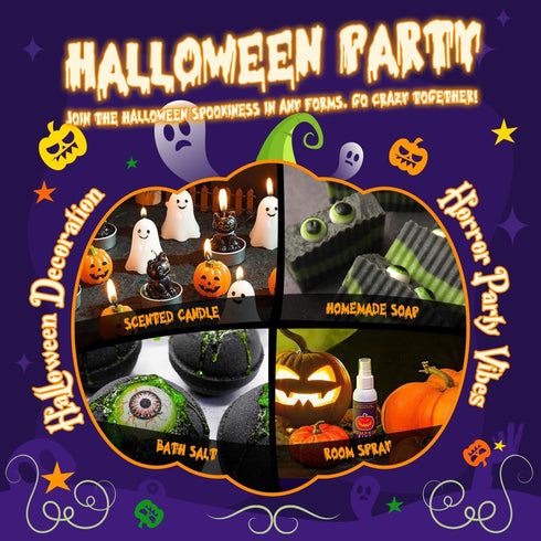 SALUBRITO Halloween Fragrance Oils Set, Funny Essential Oils Gift Set for Diffuser, Candle, Soap Making Scents, Pumpkin Pie, Spiced Cider, Caramel...