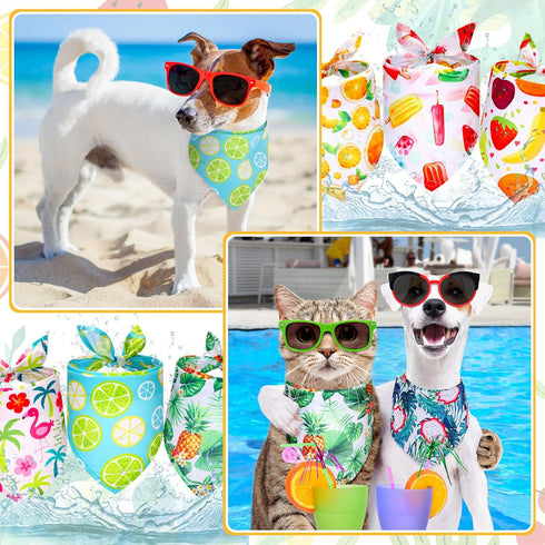 Weewooday 15 Pcs Summer Pet Bandanas Bulk Cute Dog Triangle Bib Scarf Summer Hawaii Style Flamingo Fruit Leaf Pattern Dog Bandana Pet Kerchief Set...