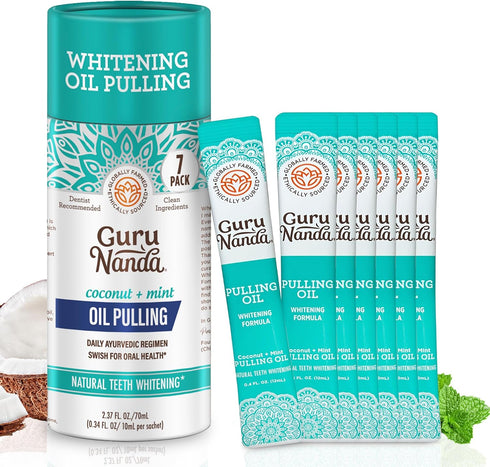 GuruNanda Oil Pulling Travel Sachets (Mickey D) - 100% Pure Blend of Coconut & 7 Essential Oils with Vitamins - Supports Oral Health - 7 Pack...