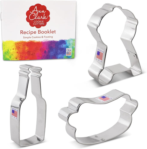 Father's Day BBQ Gril Cookie Cutters 3-Pc Set Made in the USA by Ann Clark, Beer/Soda Bottle, Hot Dog, BBQ Grill...