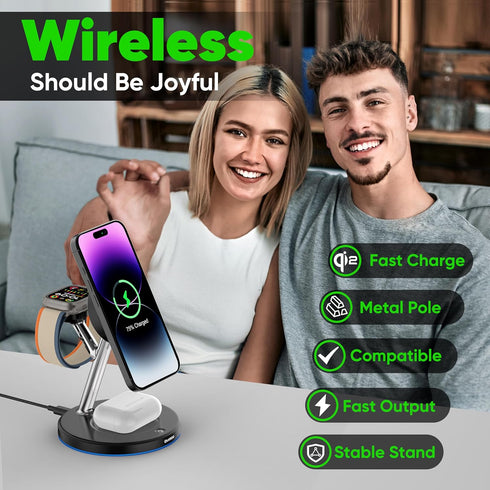 Qi2 3 in 1 Wireless Charger for iPhone?30W Supper Fast Wireless Charging Station for iPhone Apple Watch AirPods,Mag-Safe Wireless Charger Bracket ...