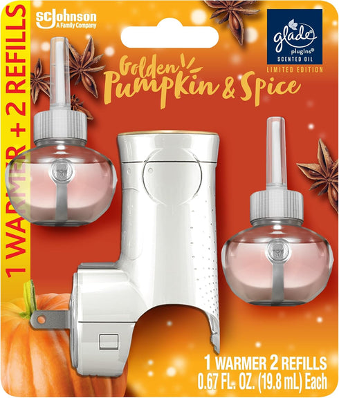 Glade PlugIns Refills Air Freshener Starter Kit, Scented and Essential Oils for Home and Bathroom, Golden Pumpkin & Spice, Limited Edition Scent, ...