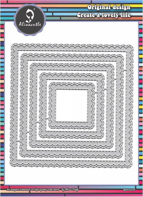 Alinacutle 5/PK Square Scallop Border Nesting Frame Die Cut, Classic Nesting Frames for Card Background, Paper Craft Die-Cuts, Scrapbooking Cuttin...