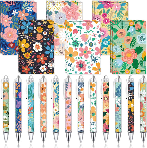 24 Pcs Flower Ballpoint Pens Flower Notepads Set Flower Design Line Notebook Employee Gifts Set for Student Men Women Notebooks Bulk for Journalin...