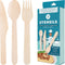 EQUO Wooden Disposable Utensil Set (Pack of 30 Forks, Spoons, Knives - 10 each) - Plastic-free, Home-compostable, Heat-safe utensils for Parties, ...