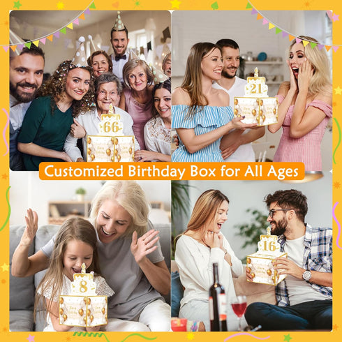 Birthday Money Gift Box with DIY Stickers for Any Ages, Surprise Money Holder for Cash Gift with Pull Out Happy Birthday Card and 100Pcs Bags - A ...