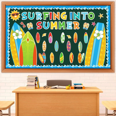 Summer Classroom Bulletin Board Decorations Surfboard Surfing Bulletin Board Set Surfing Into Summer Paper Cutouts for Surfboard Sign Teacher SCla...