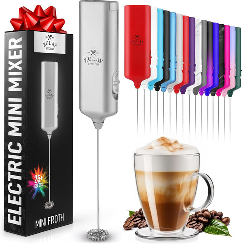 Zulay Kitchen Powerful Mini Milk Frother Handheld - Electric Hand Mixer - Portable Frother Wand for Coffee - Small Drink Blender for Lattes, Cappu...