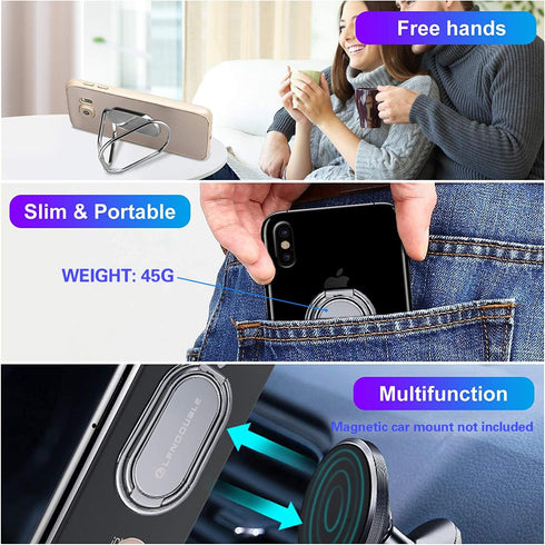 Foldable Cell Phone Stand for Desk, Adjustable Cellphone Ring Holder Finger Kickstand for Office Desktop & Magnetic Car Mount, Rotatable Multi-Ang...