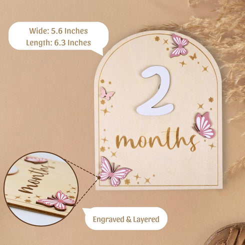 Monthly Baby Milestone Wooden Circle - Baby Monthly Milestone Sign - Months Baby Milestone Signs Cards - Newborn Gift for Girl and Boy - 1-12 Mont...