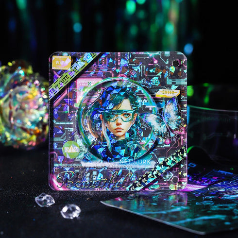 AurriiLeaf Cyberpunk Girl Holographic Stickers Set, 72PCS PET&Washi Ephemera for Scrapbooking, Junk Journaling, Crafting, DIY Projects, Diaries, a...