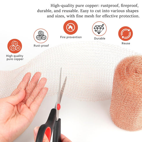 Copper Mesh Rodent Control, 5 in x 35 ft Proof Wire Screen Roll for Mice Rat Rodent, Bat & Snail, DIY Blocker Weep Hole Filler & Wool Mouse Trap...