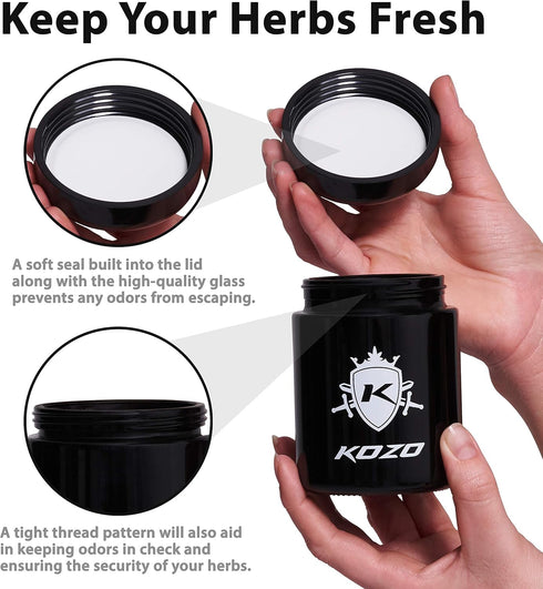 KOZO Black Glass Airtight Storage Jar, with UV Protection. Airtight Container with Humidity Pack. Keep your Serving Spices and Herbs Fresh for Lon...