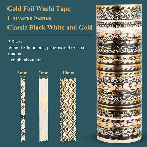 NiArt 80g Gold Foil Washi Tape Set, Random Patterned Slim Decorative Masking Tapes for Bullet Journals, Scrapbooking, DIY Crafts, Party Decor - Wi...