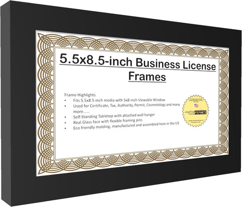 Creative Picture Frames 5.5X8.5Bk Business License Frame with Self Standing Easel and Wall Hanger for More Versatility...