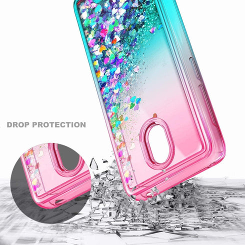 NZND Case for Wiko Ride 2 (U520AS) with Tempered Glass Screen Protector (Full Coverage), Glitter Liquid Floating Waterfall Girls Cute Phone Case C...
