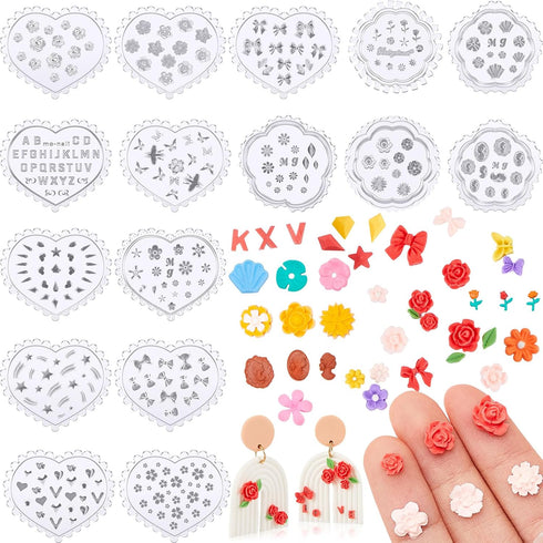 Zeyune 16 Pcs Small Flower Polymer Clay Molds Mini Flower and Leaf Polymer Clay Molds for Jewelry Making Rose Daisy Silicone Molds Earring Clay Cu...