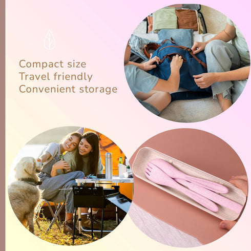 Wheat Straw Travel Utensils Set with Case - Kids Cutlery Set - BPA Free Portable Silverware for Lunch Box - Fork Spoon Knife Set with Case - Eco F...