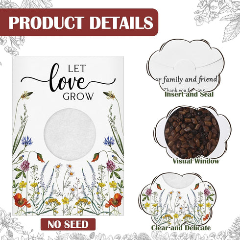 Fumete 50 Pcs Let Love Grow Seed Packets Wedding Favor for Guests Bulk Seed Envelope Kraft Bag with Window Flower Resealable Seed Storage Packets ...