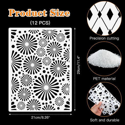 12 Geometric Painting Stencils Set, 11.4"x8.3" Art Templates for Crafts Reusable, Painting Stencils for Painting on Wood, Furniture Wall Scrapbook...
