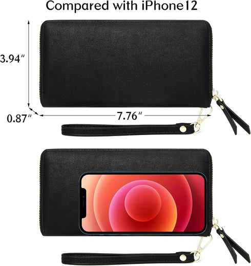 Badiya Womens Wallet RFID Blocking Credit Card Holder Large Capacity Leather Zip Around Wallets Clutch Wristlet...