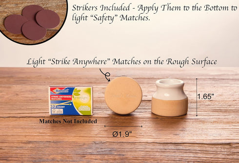 Demi's Home Match Striker - Set of 2 - White - (Matches Not Included) - Ceramic Match Holder with Striker...
