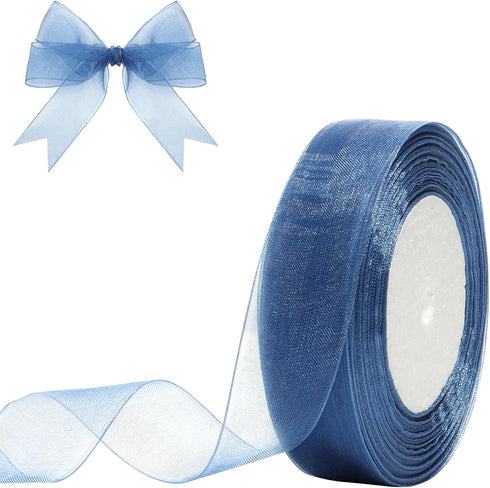 1 inch Sheer Organza Ribbon 50 Yards Royal Blue Chiffon Ribbon for gift wrapping Father's Day Wedding Bouquet crafts...