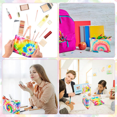 Hillban 18 Pcs Tie Dye Makeup Bags Rainbow Cosmetic Bag with Zipper Tie Dye Travel Toiletry Pouch for Retro 70s 80s Party Accessories Goodie Bags ...
