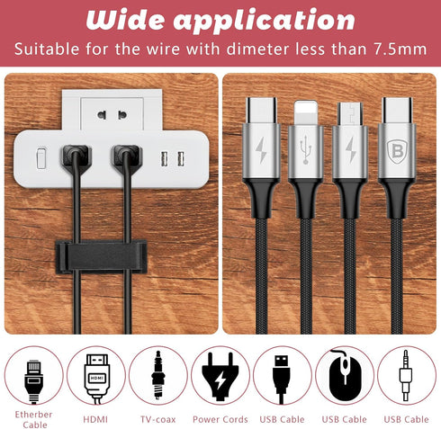 Cable Management Clips, 20 Pcs Self-Adhesive Cable Clips, Electrical Cord Management Cable Organizers Wire Clips Cord Holder Under Desk for TV PC ...