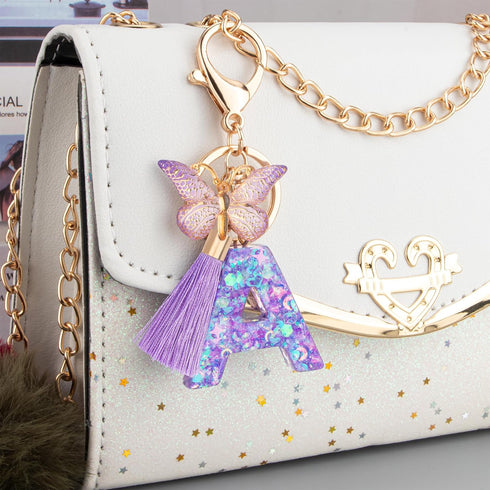 Suweibuke Colourful Cute Initial Letter Keychains for Women Girls with Tassel Butterfly, Charm for Purse Handbags Backpacks...