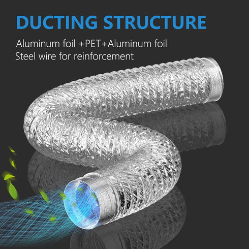 Hon&Guan 5 Inch Dryer Vent Hose, 8FT Flexible Aluminum Duct for HVAC Ventilation with 2 Clamps Sliver...