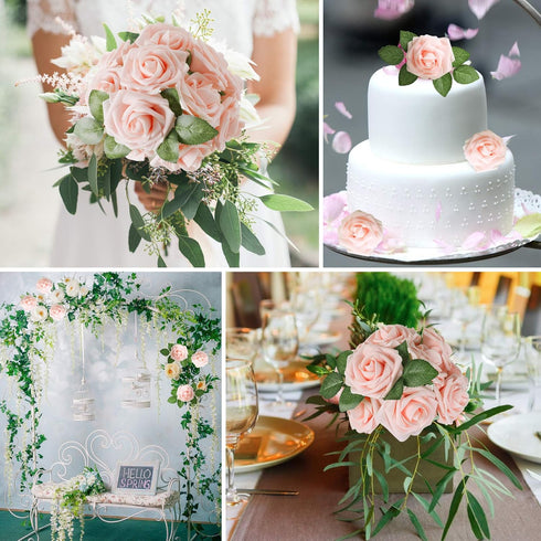 AmyHomie Artificial Flower Blush Pink Rose 25pcs Real Looking Fake Roses w/Stem for DIY Wedding Bouquets Centerpieces Arrangements Party Baby Show...