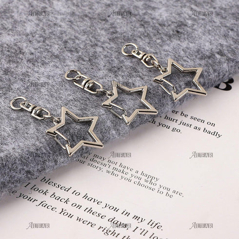 AUEAR, 60 Pack Silver Star Shaped Spring Snap Keychains Clip Metal Key Chains Pentagram Hanging...