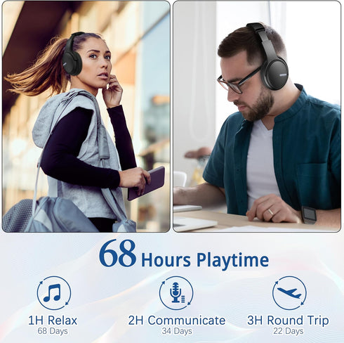 AMORNO Bluetooth Headphones Over Ear, 68 Hours Playtime Wireless Headphones with Mic, Foldable Adjustable Lightweight HiFi Stereo Headset for Cell...