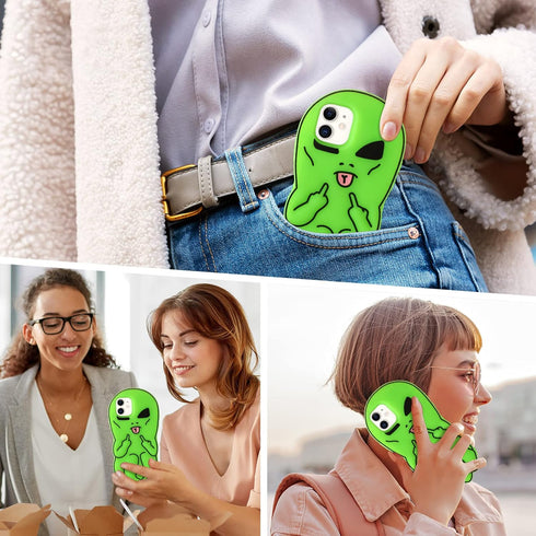 JoySolar Green Ailien Case for iPhone 11 6.1" Cute Silicone 3D Cartoon Character Phone Cover for Kids Girls Cool Fun Kawaii Soft Funny Unique Case...