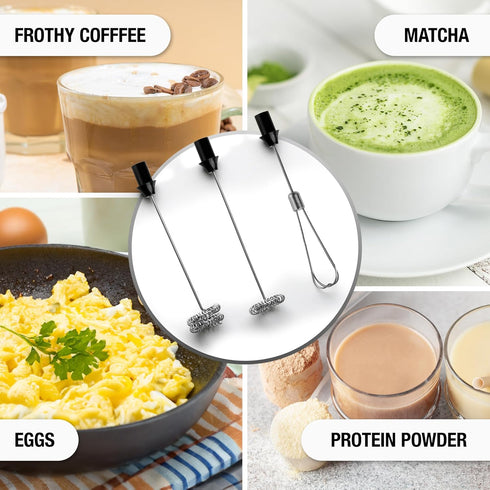 Zulay Froth N Go Milk Frother Rechargeable - 3-in-1 Frother Wand With Case & USB-C Charger - Comes With 3 Whisk Attachments for Latte, Cappuccino,...